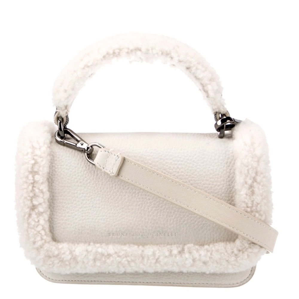 Brunello Cucinelli Nubuck City Bag with Shearling
